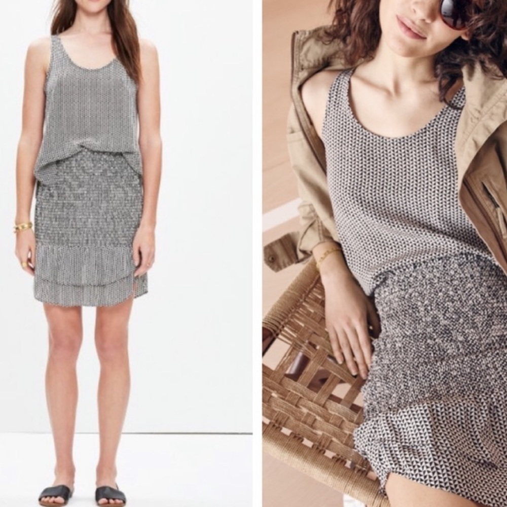 MADEWELL NWOT silk smocked ruffle skirt